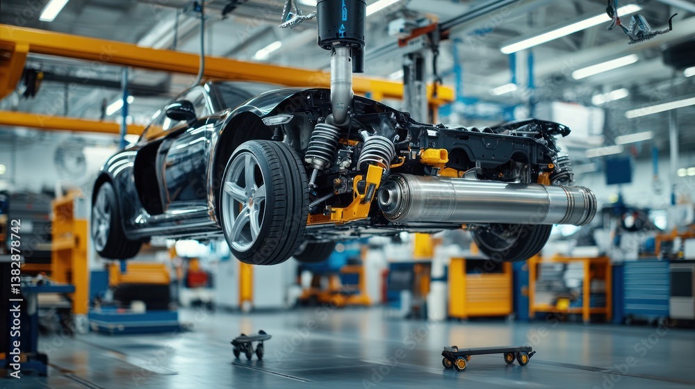 Fototapeta premium Car under repair in factory