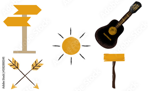 Set Of Different object Guitar Sun Arrows Board