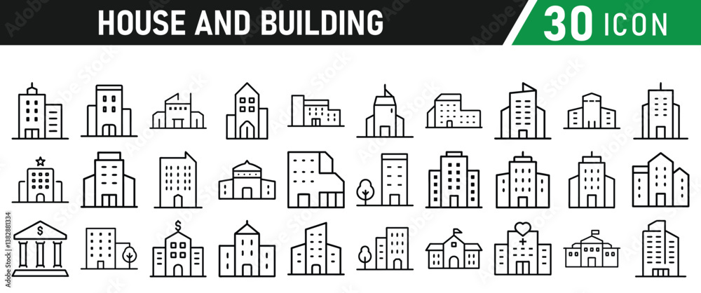 Fototapeta premium Building Architecture And House Thin Line Icons collection