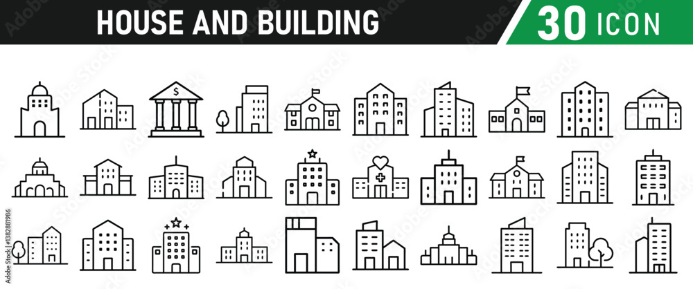 Building Architecture And House Thin Line Icons collection Building Architecture And House Thin Line Icons collection