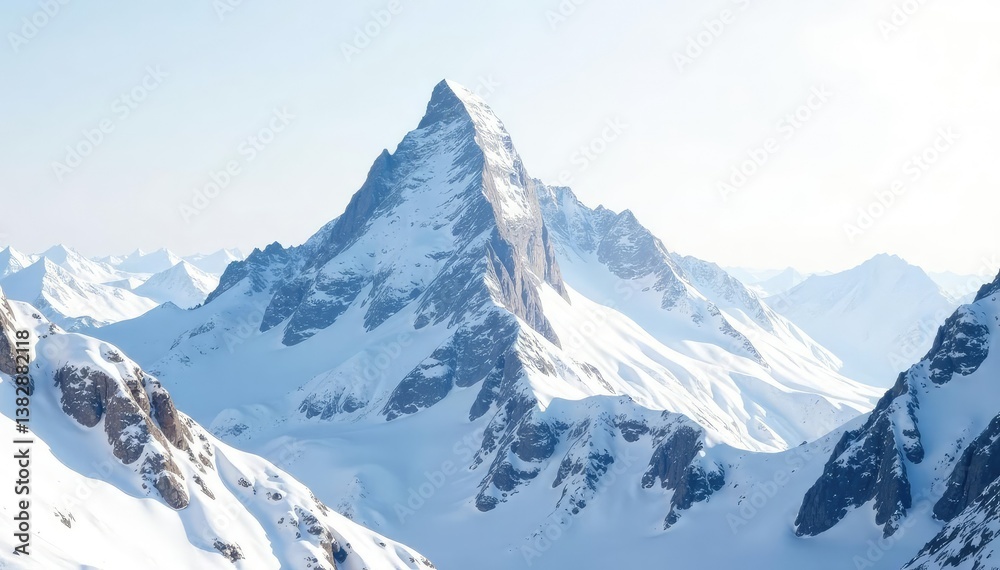 Obraz premium Snow-covered mountain peak, pristine white background, snow, summit