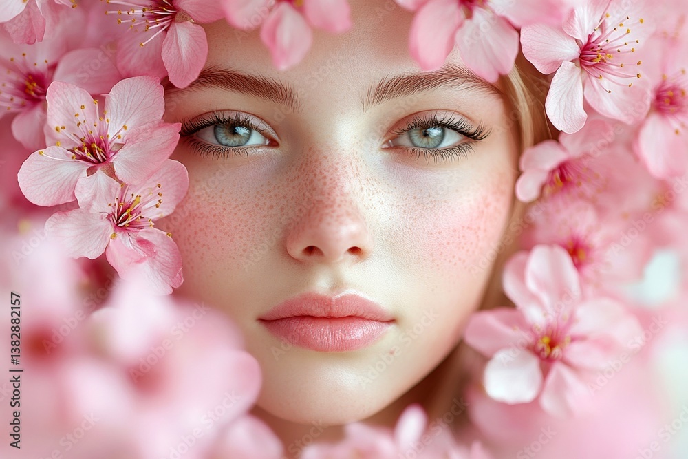 Commercial conceptual art. Pretty middle eastern young woman surrounded by cherry blossoms. Spring mood, morning rays and fog. Woman surrounded by pink cherry blossoms. Commercial conceptual art. Pretty middle eastern young woman surrounded by cherry blossoms. Spring mood, morning rays and fog. Woman surrounded by pink cherry blossoms.