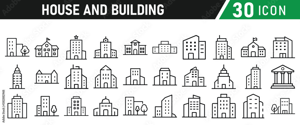 Fototapeta premium Building Architecture And House Thin Line Icons collection