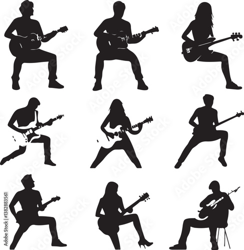 "Elegant Guitarist Silhouettes" or "Musical Princesses with Guitars