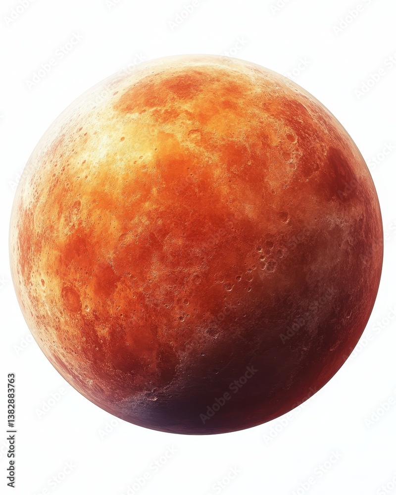 Obraz premium Detailed Surface of a Distant Red Planet with Craters and Shadows Against a White Background Space Exploration