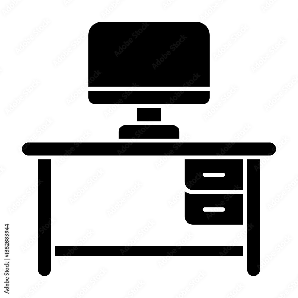 Office Desk Solid Style Icon