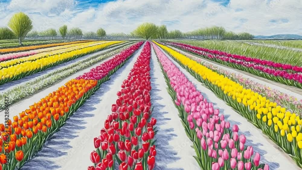 field of tulips sketch video animation holland tulips