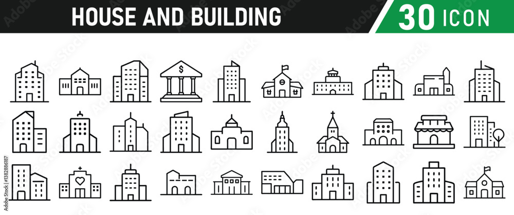 Fototapeta premium Building Architecture And House Thin Line Icons collection