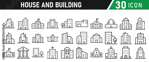 Building Architecture And House Thin Line Icons collection