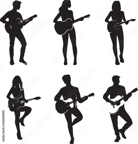 Elegant Guitarist Silhouettes" or "Musical Princesses with Guitars