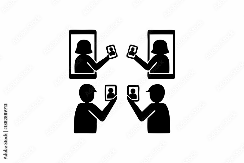 Fototapeta premium People use Smartphone silhouette vector illustration