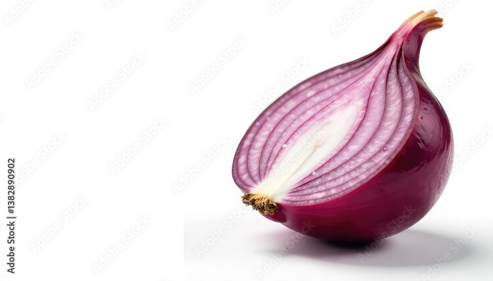 Fototapeta premium Close-up of red onion, showing layers & texture, stark white setting, detail, vegetable