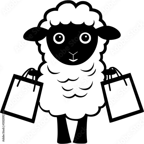 Silhouette Sheep with Shopping Bags Cartoon Design