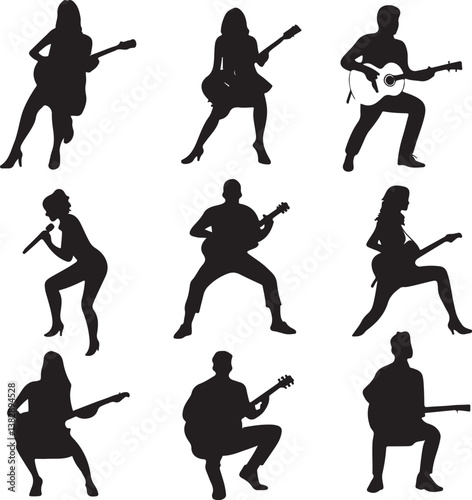 "Elegant Guitarist Silhouettes" or "Musical Princesses with Guitars