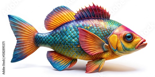 Dazzling 3D render: vibrant tropical fish, detailed scales, drone-view marine life.