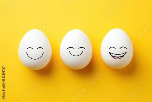 Cheerful Emotional Eggs with Diverse Expressions on Bright Yellow Background for Playful Design Projects