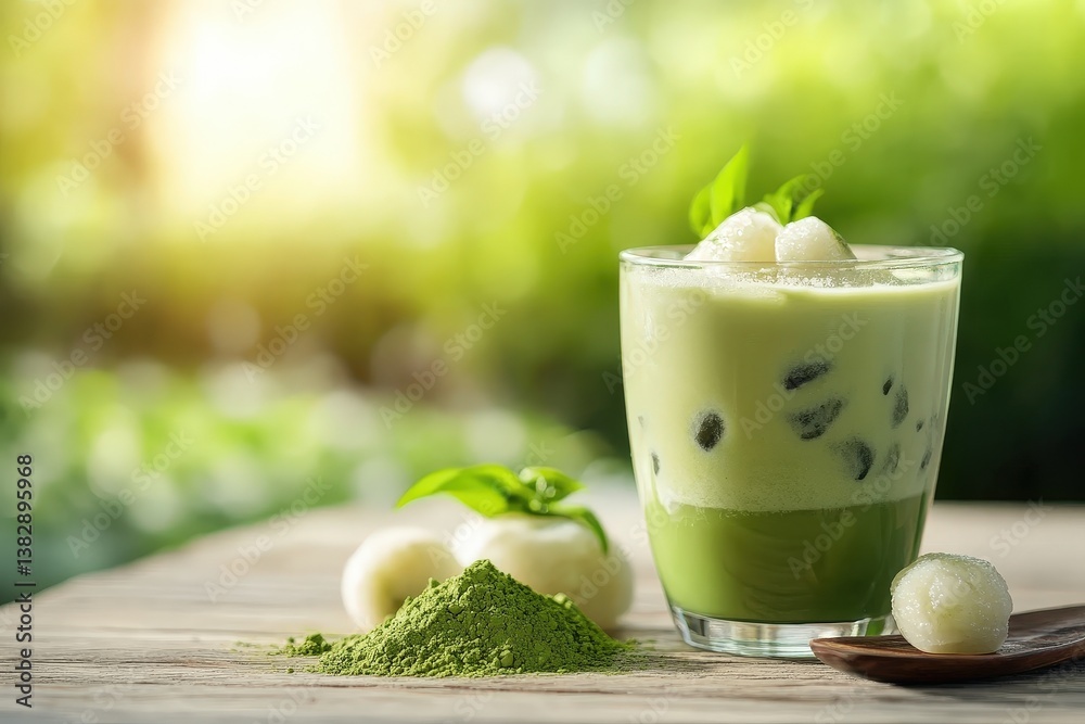 A refreshing green drink with ice and other natural ingredients A refreshing green drink with ice and other natural ingredients