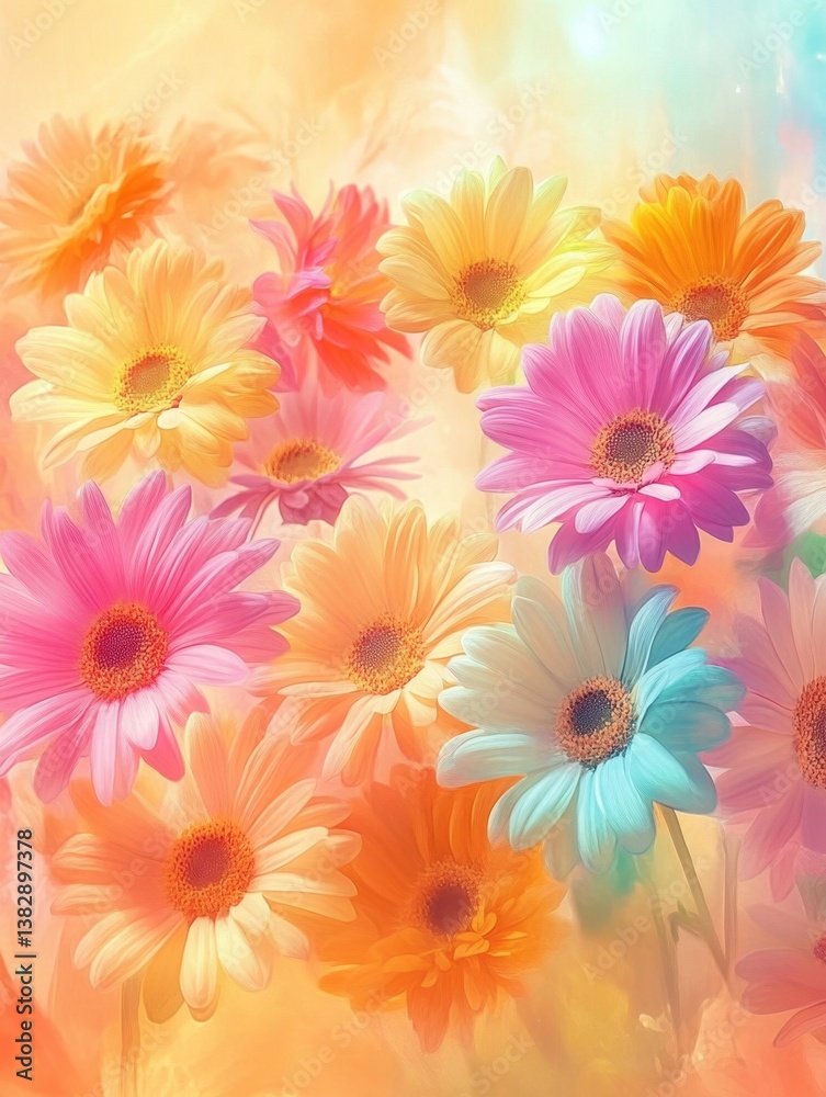 Fototapeta premium Vibrant gerbera daisy bouquet in pastel hues a captivating floral art piece for spring freshness and summer elegance perfect for greetings