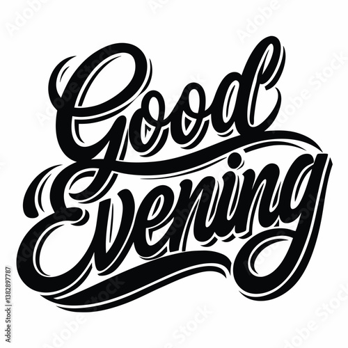 Good Evening line art icon sign sketch freehand outline silhouette vector illustration on white background with fun brush ink typography for photo overlays t-shirt print flyer poster design 