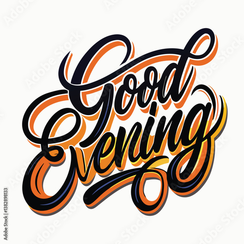 Good Evening line art icon sign sketch freehand outline silhouette vector illustration on white background with fun brush ink typography for photo overlays t-shirt print flyer poster design 