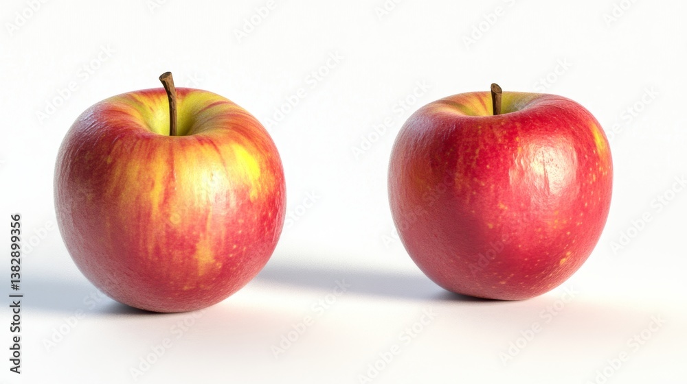 Fresh red apples displayed on a plain white background during daylight hours showcasing their vibrant color and texture, isolated on white background Fresh red apples displayed on a plain white background during daylight hours showcasing their vibrant color and texture, isolated on white background