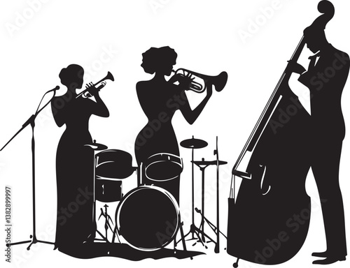 "Elegant Guitarist Silhouettes" or "Musical Princesses with Guitars