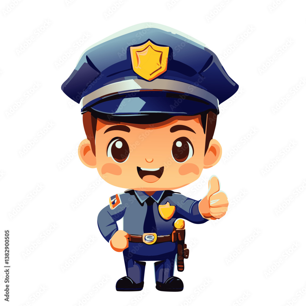 Cartoon police officer giving a thumbs up, dressed in a neat blue uniform with a badge and cap, radiating confidence and friendliness.
Cartoon police officer giving a thumbs up, dressed in a neat blue uniform with a badge and cap, radiating confidence and friendliness.