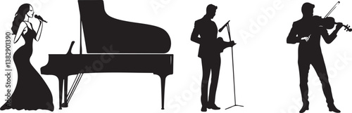 "Elegant Guitarist Silhouettes" or "Musical Princesses with Guitars