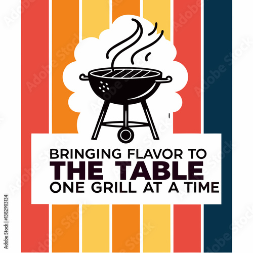 Bringing Flavor To The Table Barbecue Grill On Striped Background Vector Illustration