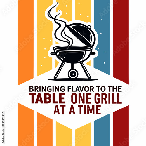 Barbecue Grill With Stripes And Motivational Summer Time Barbecue Quote