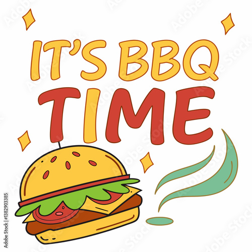 Bbq Time Graphic With Burger And Sparkles For Summer Celebration Design