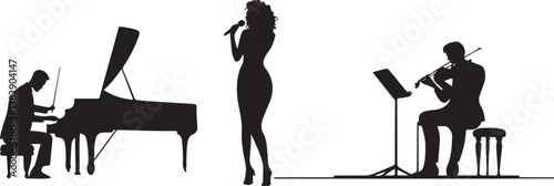 "Elegant Guitarist Silhouettes" or "Musical Princesses with Guitars