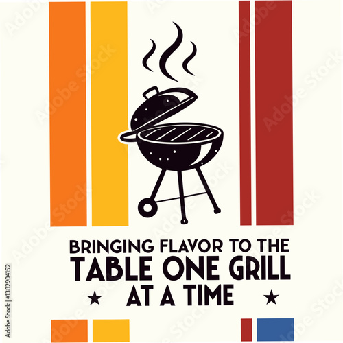 Retro Bbq Grill Illustration For Summer Celebrations With Striped Background