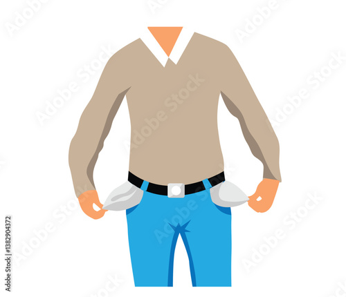 Man Showing Empty Pockets. No money and lack of funds, no salary vector art