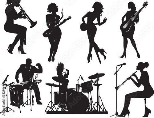 "Elegant Guitarist Silhouettes" or "Musical Princesses with Guitars