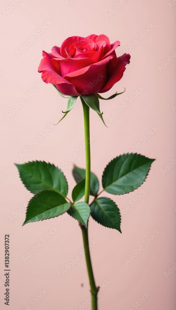 Fototapeta premium Single rose in full bloom on clean background, roses, blossom