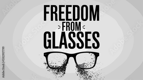 A creative graphic illustration featuring stylish glasses made of dust particles with the catchy phrase 'Freedom from Glasses' to highlight vision clarity.