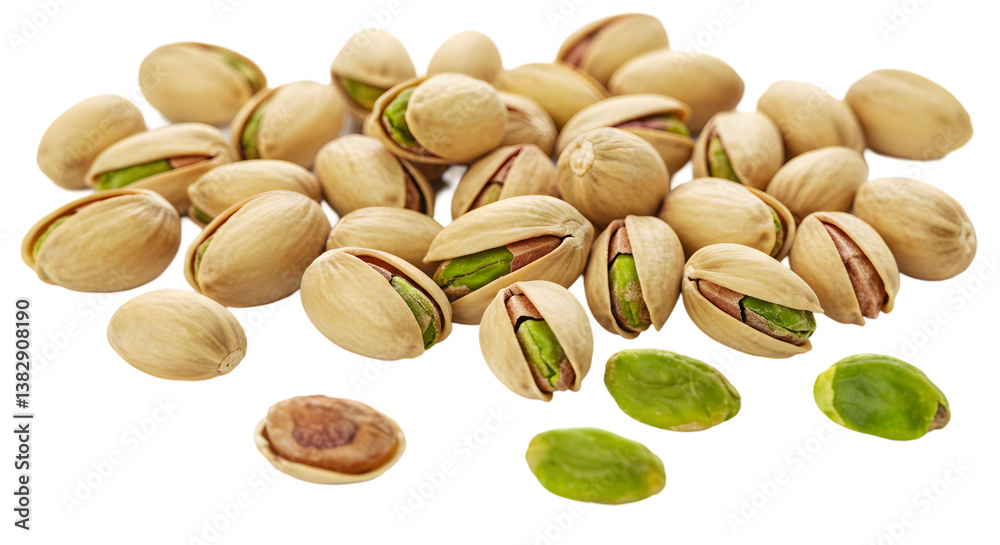 A close up shot of a pile of pistachios with some shells open on a black background in a studio shot A close up shot of a pile of pistachios with some shells open on a black background in a studio shot