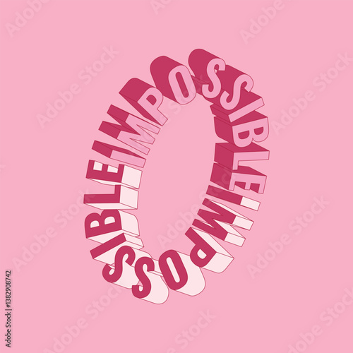 Impossible - Isometric 3d lettering design, three-dimensional alphabet letters. 3d optical illusion colorful lettering for printing, posters, textile design. Vector illustration.