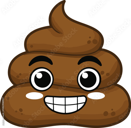 Poo happy emoticon, emoji - poop face - vector illustration
