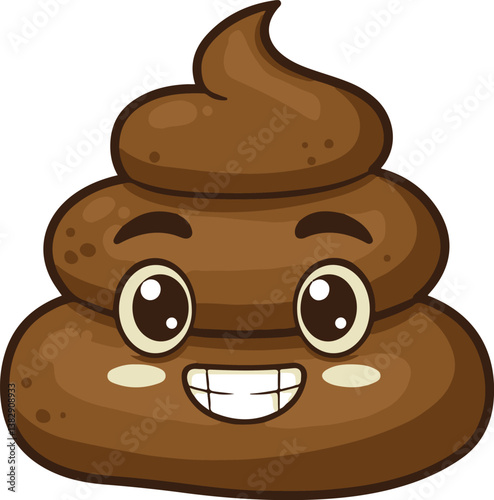 Poo happy emoticon, emoji - poop face - vector illustration