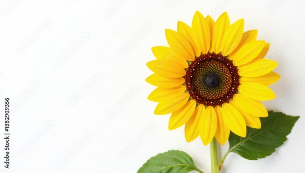 Obraz premium Single sunflower on a white background with subtle texture, bloom, isolated