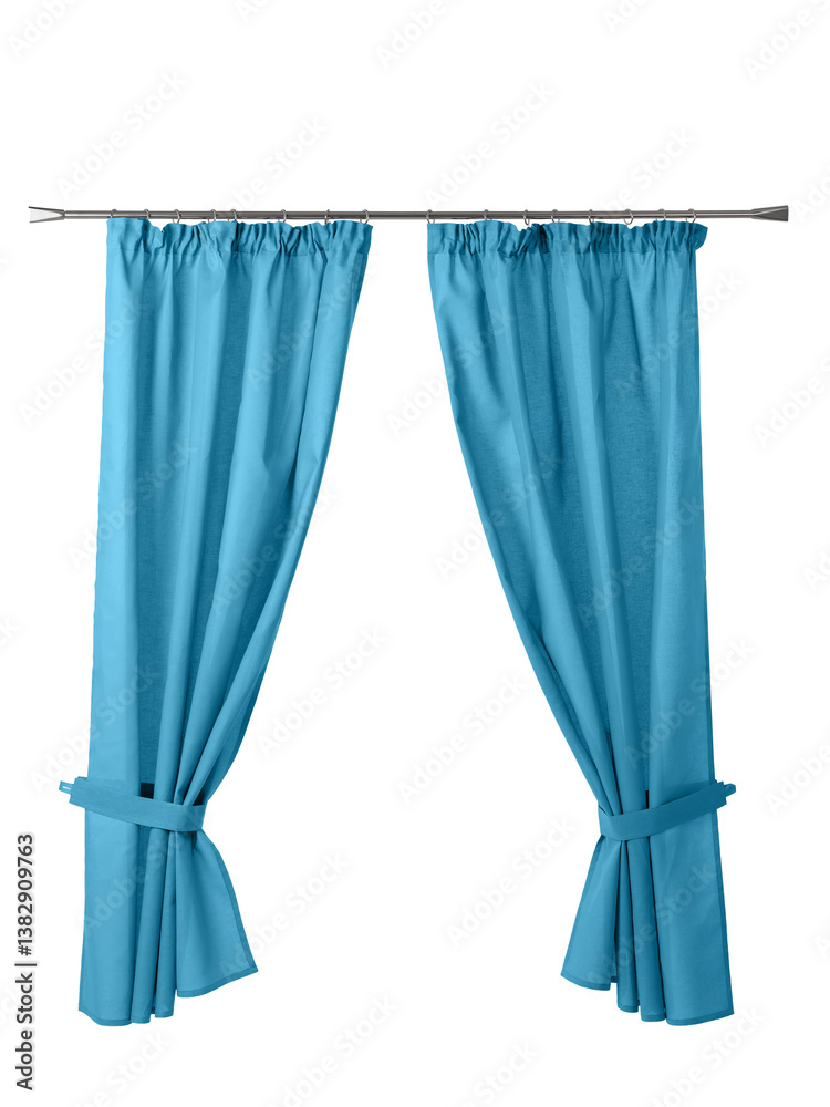 monochrome long curtains hang on the window of the living room or bedroom, isolated on a white background
