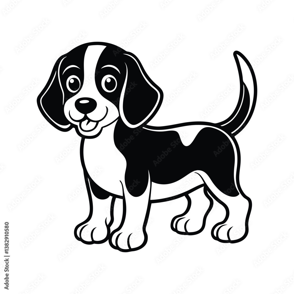 Adorable beagle dog cartoon character silhouette isolated on white background Adorable beagle dog cartoon character silhouette isolated on white background