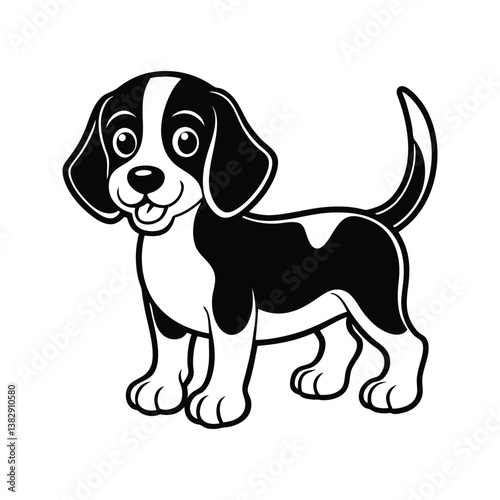 Adorable beagle dog cartoon character silhouette isolated on white background