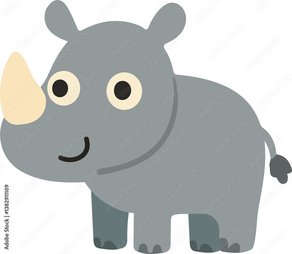 Naklejka premium Cartoon rhinoceros Character Illustration doodle flat