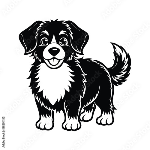 Adorable bernese mountain dog cartoon character silhouette isolated on white background