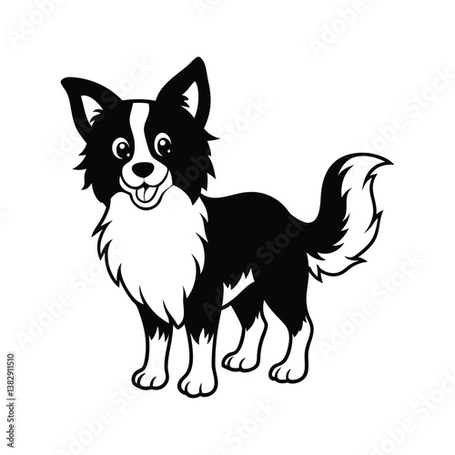 Adorable border collie dog silhouette isolated on white background