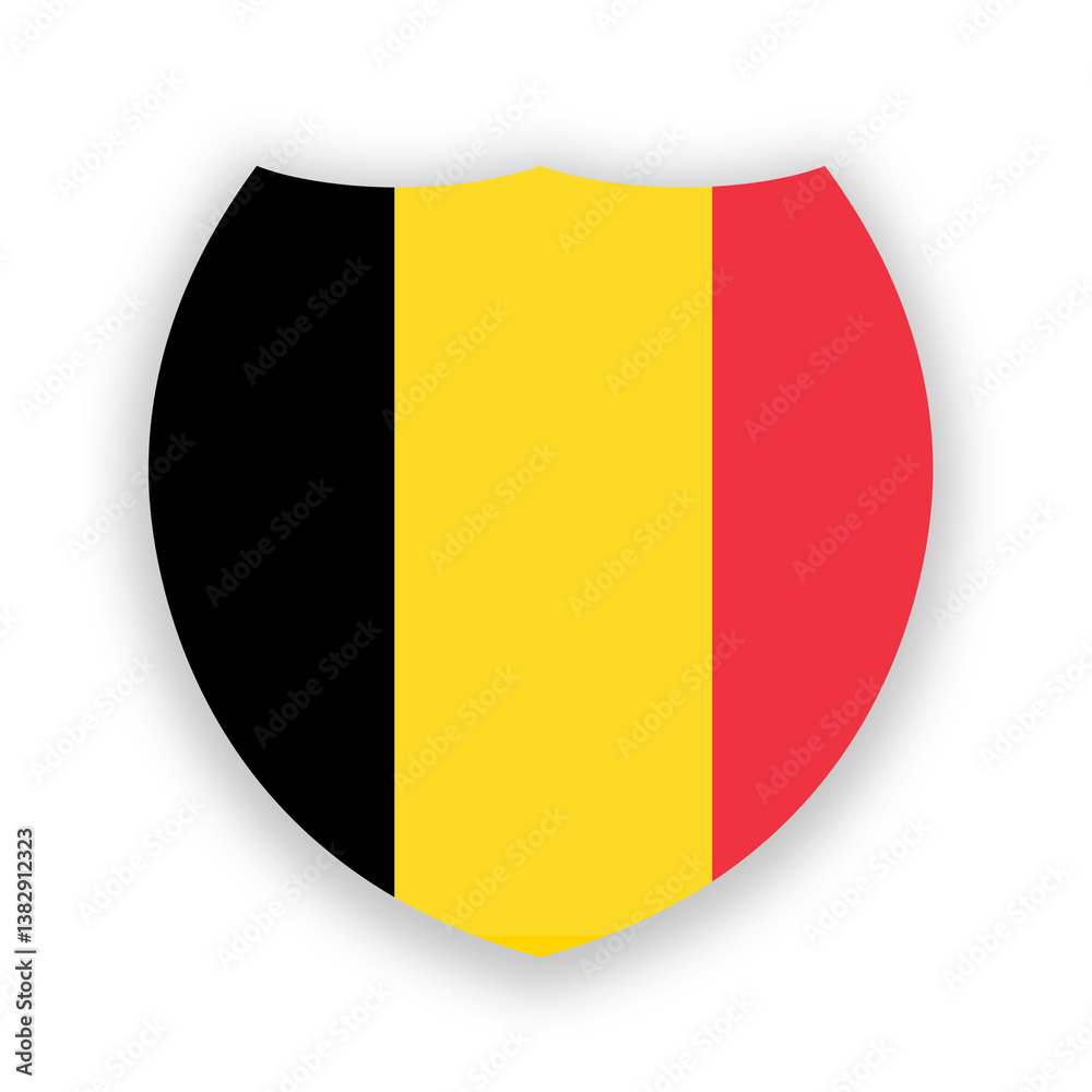 Fototapeta premium Belgium flag in the shape of a shield isolated on white. Illustration