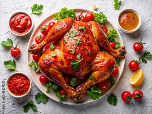 Spicy Peri Peri Chicken Overhead Shot - Close-up Food Photography